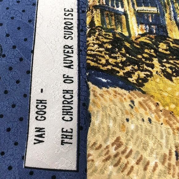 VTG 90s Museum Boutique Silk Tie Vincent Van Gogh The Church Of Auver Suroise - Picture 5 of 8